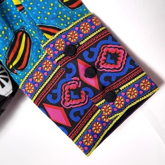 ALICE OLIVIA Silk Colorblock Patchwork Print Long Sleeve Embroidered Trim Top XS - Picture 9 of 12